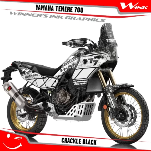 Yamaha-Tenere-700-2019-2020-2021-2022-2023-graphics-kit-and-decals-with-desing-Crackle-White-Black