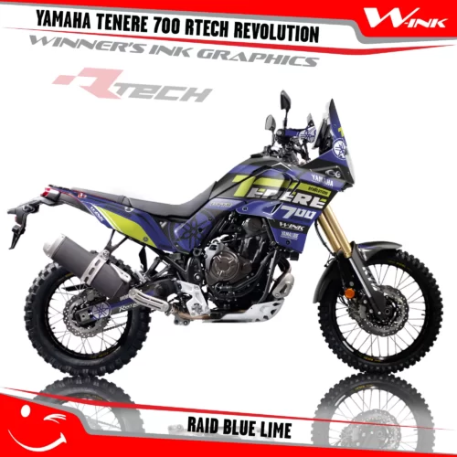 Yamaha-Tenere-700-Rtech-T7-Revolution-graphics-kit-and-decals-with-desing-Raid-Colourful-Blue-Lime