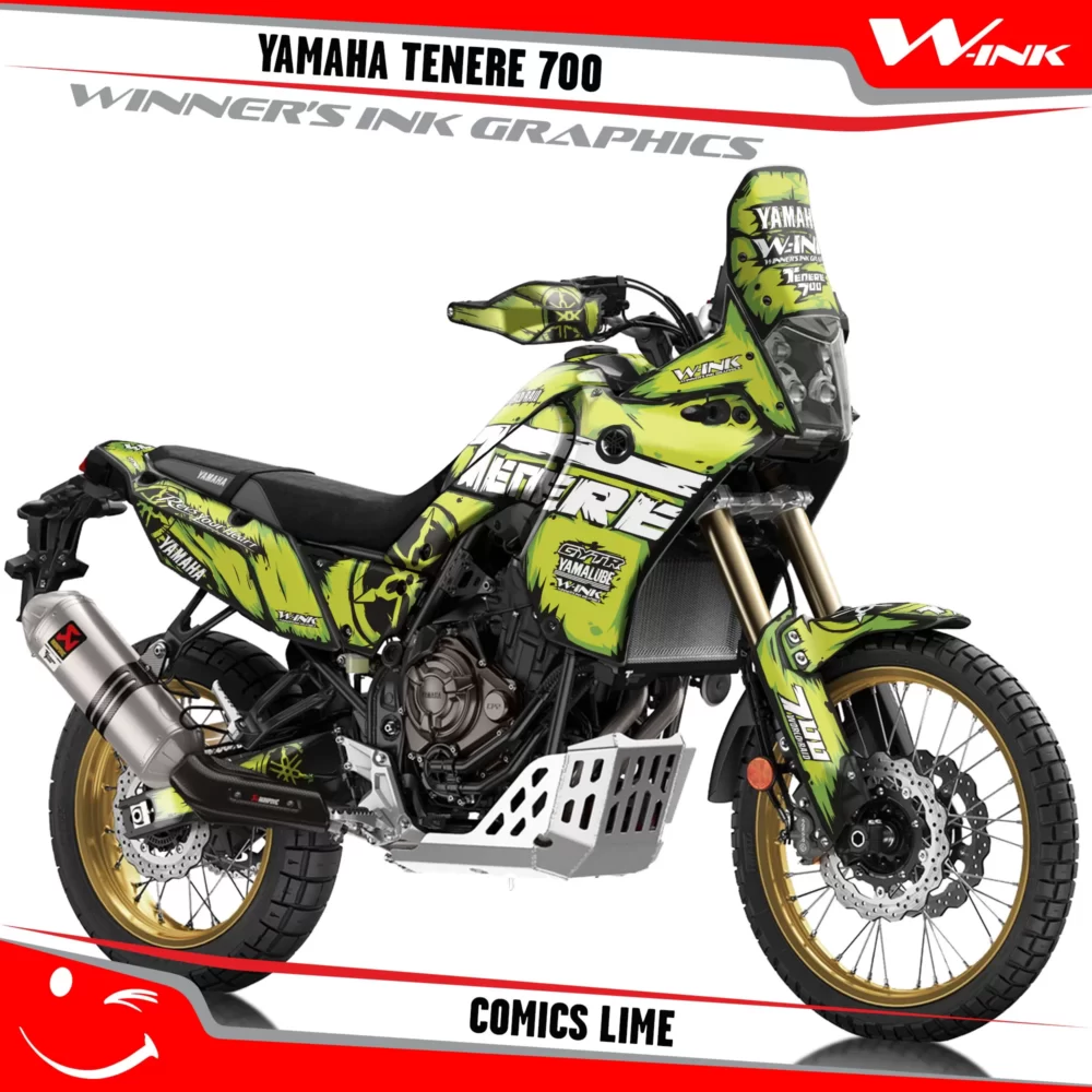 Yamaha-Tenere-700-2019-2020-2021-2022-2023-graphics-kit-and-decals-with-desing-Comics-Full-Black-Lime
