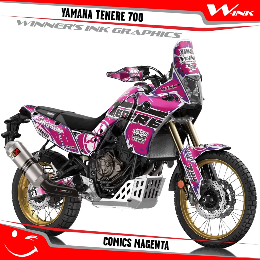 Yamaha-Tenere-700-2019-2020-2021-2022-2023-graphics-kit-and-decals-with-desing-Comics-Full-White-Magenta