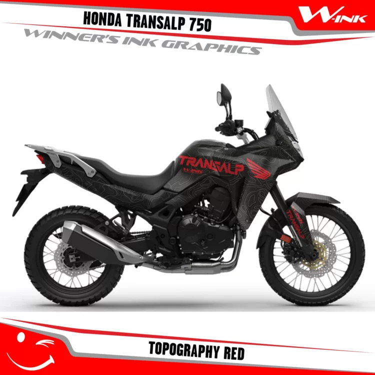 Honda-TRANSALP-750-2023-graphics-kit-and-decals-with-desing-Topography-Black-Red