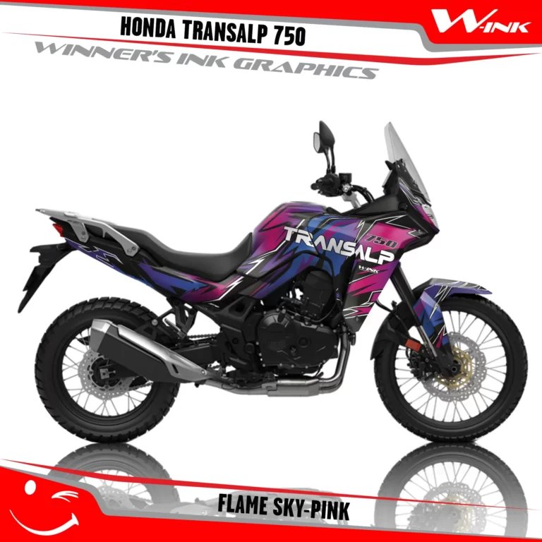 Honda-TRANSALP-750-2023-graphics-kit-and-decals-with-desing-Flame-Black-Sky-Pink