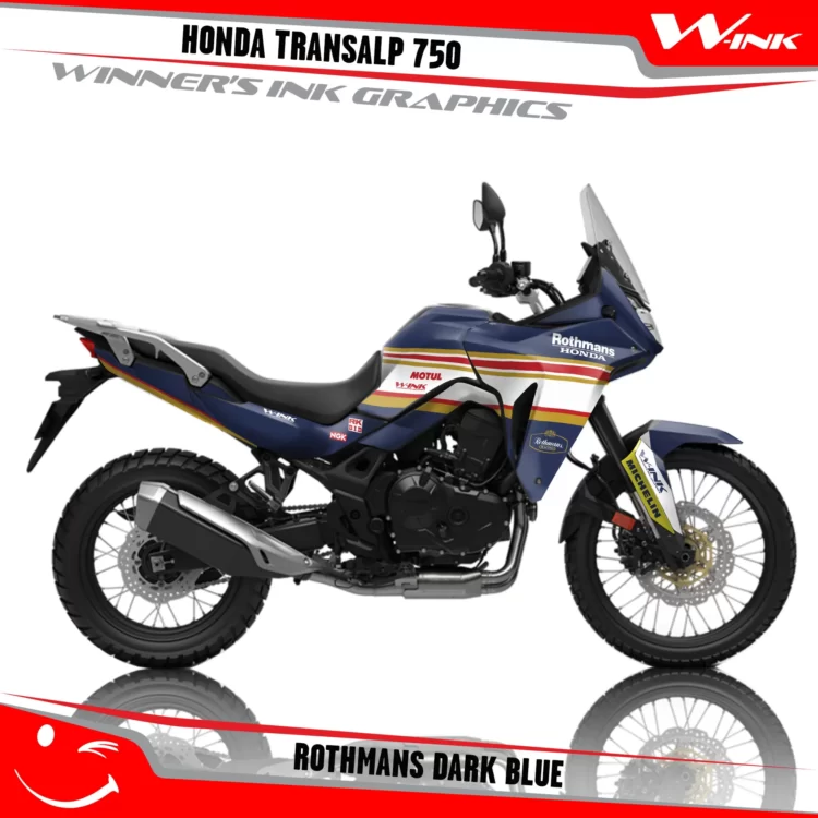 Honda-TRANSALP-750-2023-graphics-kit-and-decals-with-desing-Rothmans-Dark-Blue