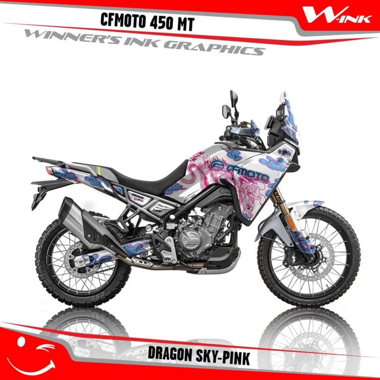 CFMoto-450-MT-graphics-kit-and-decals-with-desing-Dragon-White-Sky-Pink