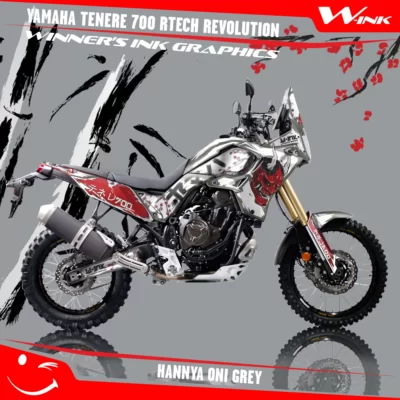 Yamaha-Tenere-700-Rtech-T7-Revolution-graphics-kit-and-decals-with-desing-Hannya-Oni-Grey