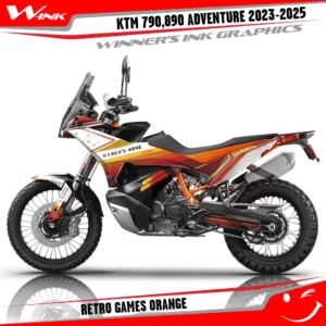 Adventure-790-890-2023-2024-graphics-kit-and-decals-with-design-Retro-Games-Orange