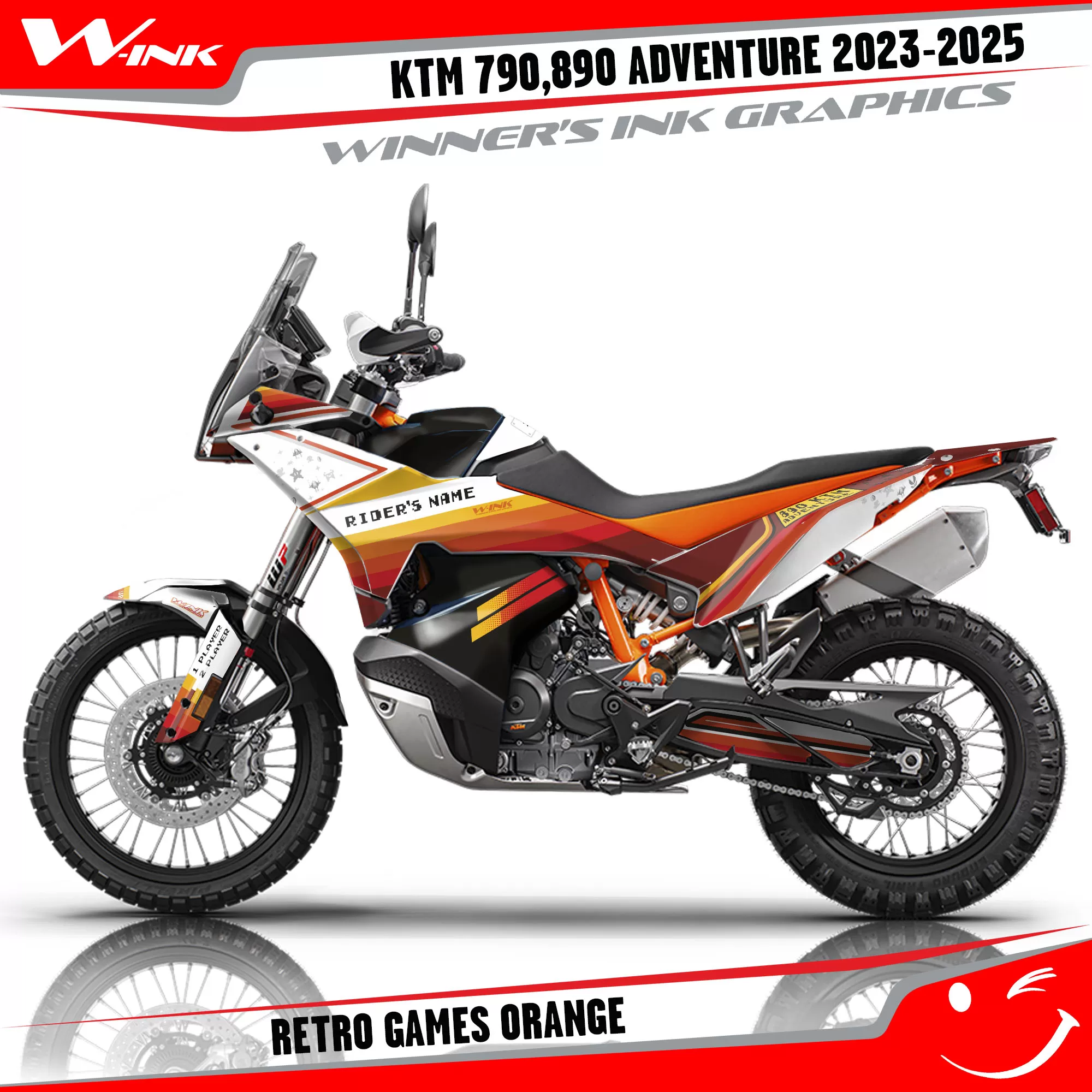 Adventure-790-890-2023-2024-graphics-kit-and-decals-with-design-Retro-Games-Orange Adventure-790-890-2023-2024-graphics-kit-and-decals-with-design-Retro-Games-Orange