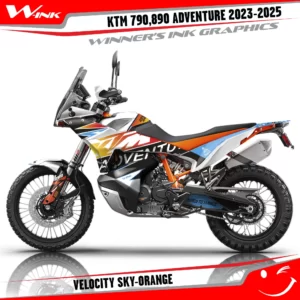 Adventure-790-890-2023-2024-graphics-kit-and-decals-with-design-Velocity-Sky-Orange