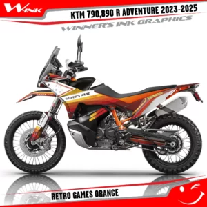 Adventure-790-890-R-2023-2024-graphics-kit-and-decals-with-design-Retro-Games-Orange