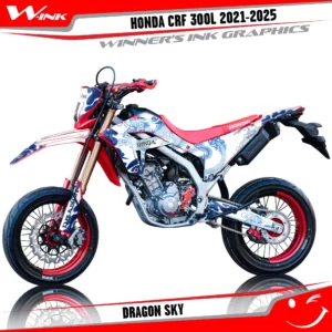 Honda-CRF-300L-2021-2022-graphics-kit-with-design-Dragon-White-Sky